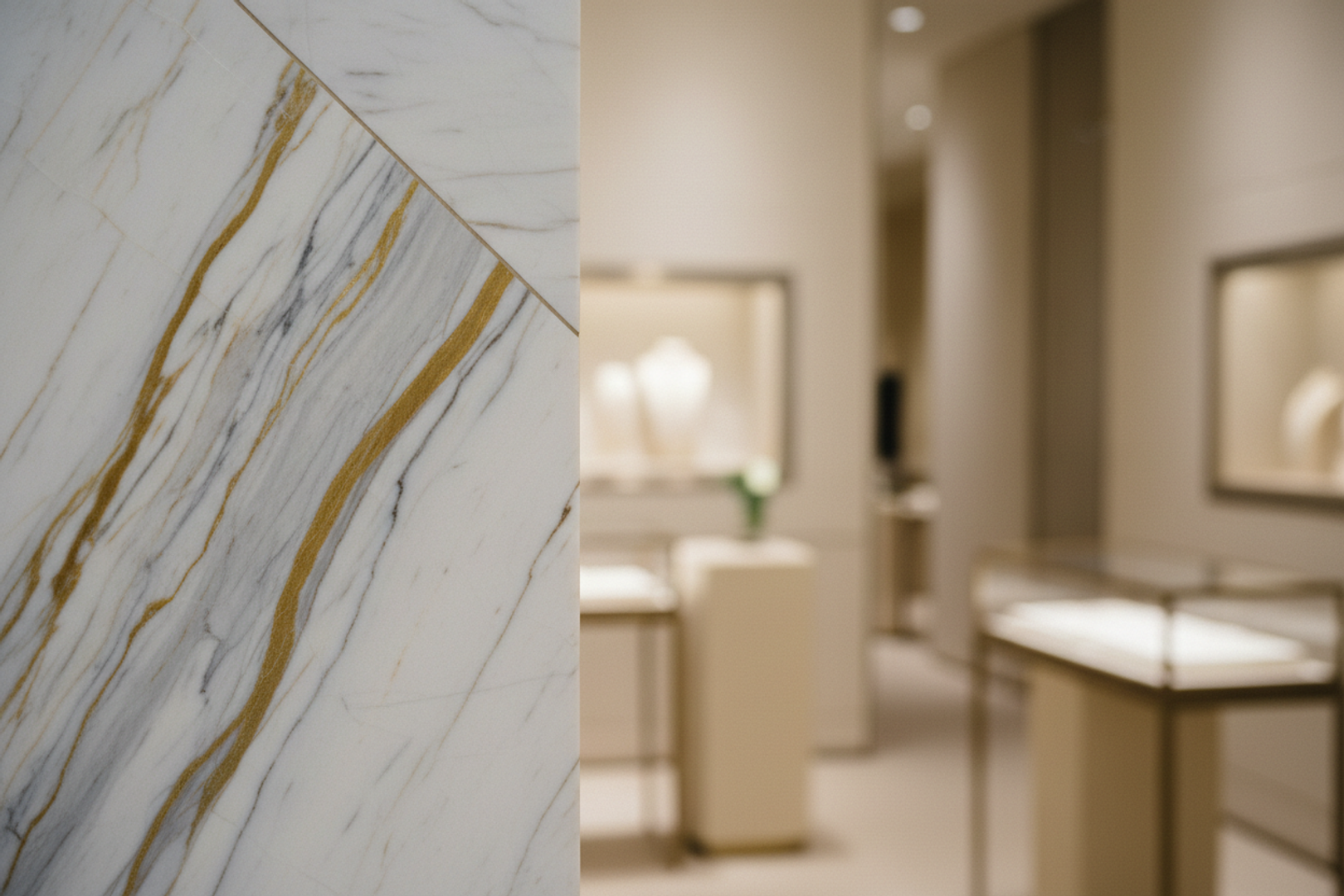 Stone detail inside the Bvlgari boutique fabricated by Di Marble