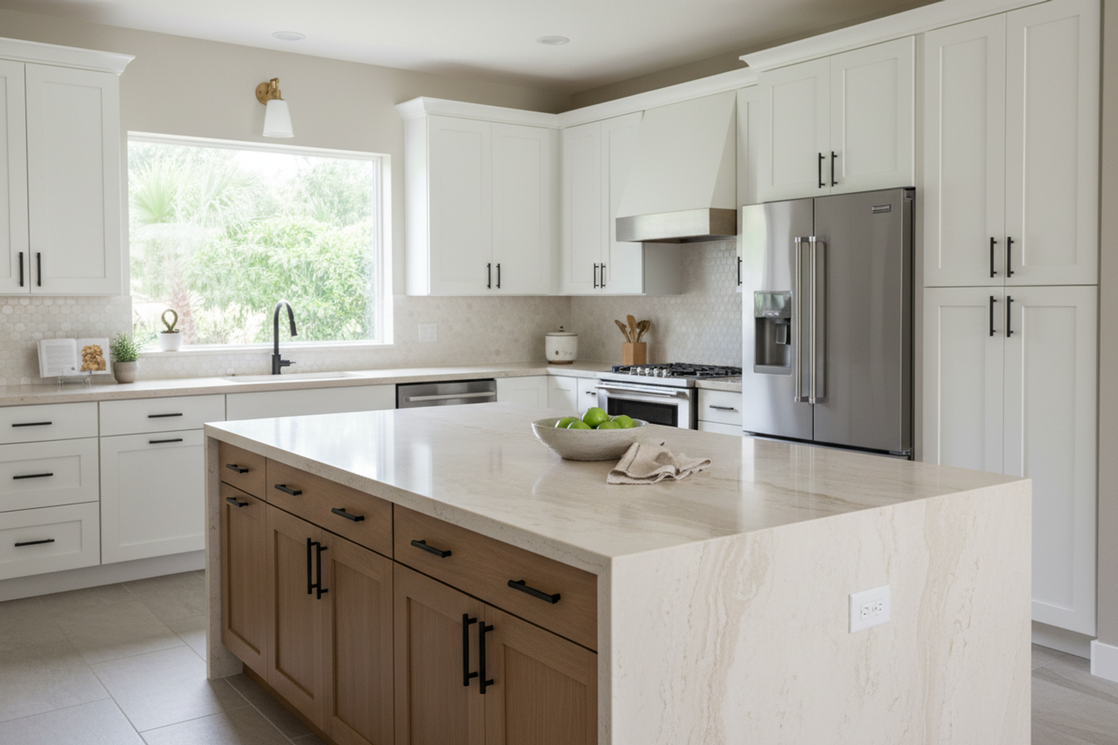 Real Orlando kitchen with natural stone countertops and island
