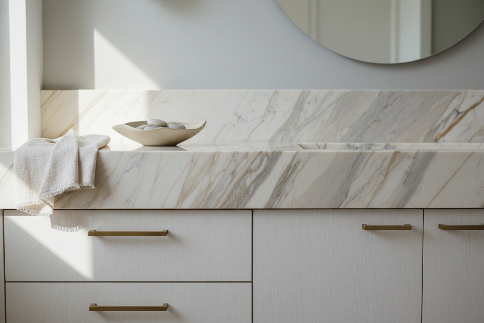 Honed marble vanity finished to hospitality standard