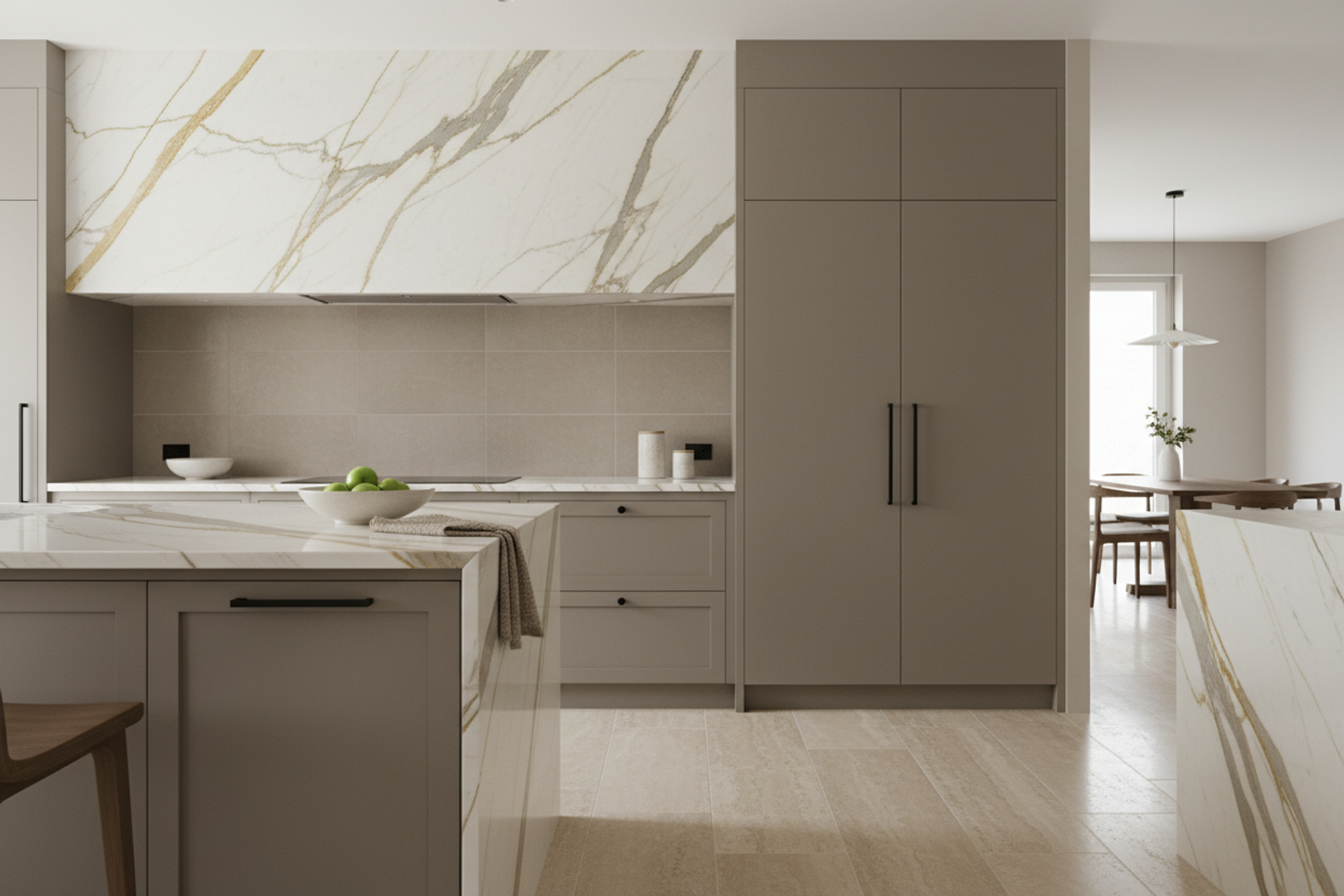 Refined natural stone surfaces in a designer-specified interior