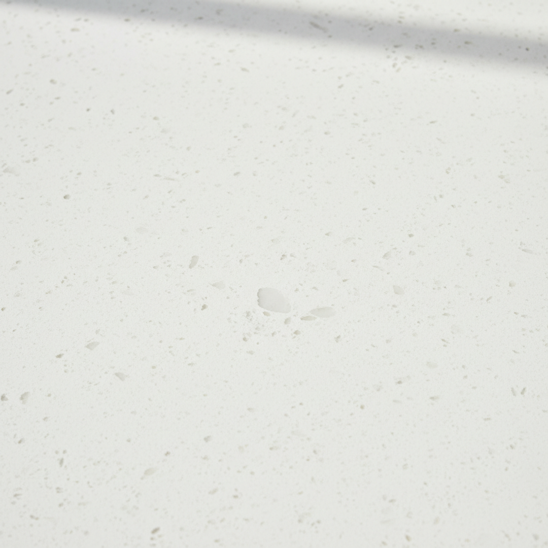 Close-up of white engineered quartz surface