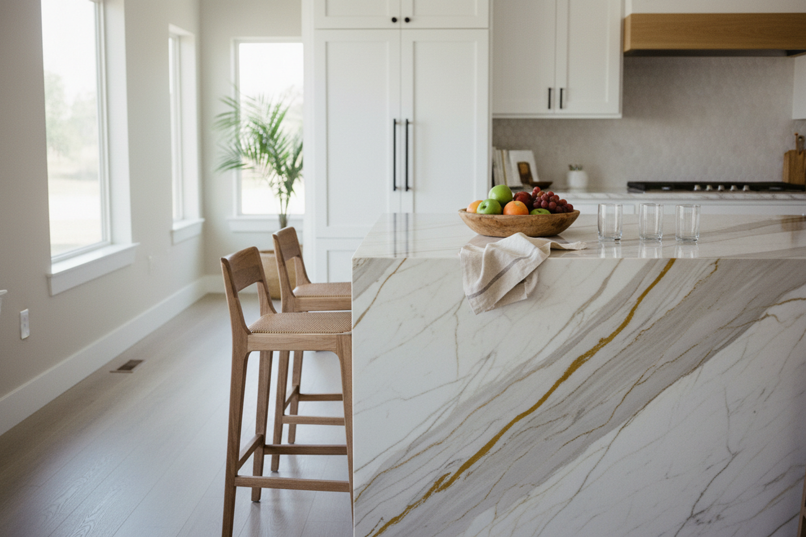 Stone kitchen island built for gathering