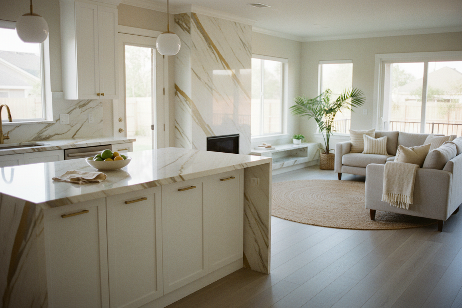 Open kitchen that flows into the living room