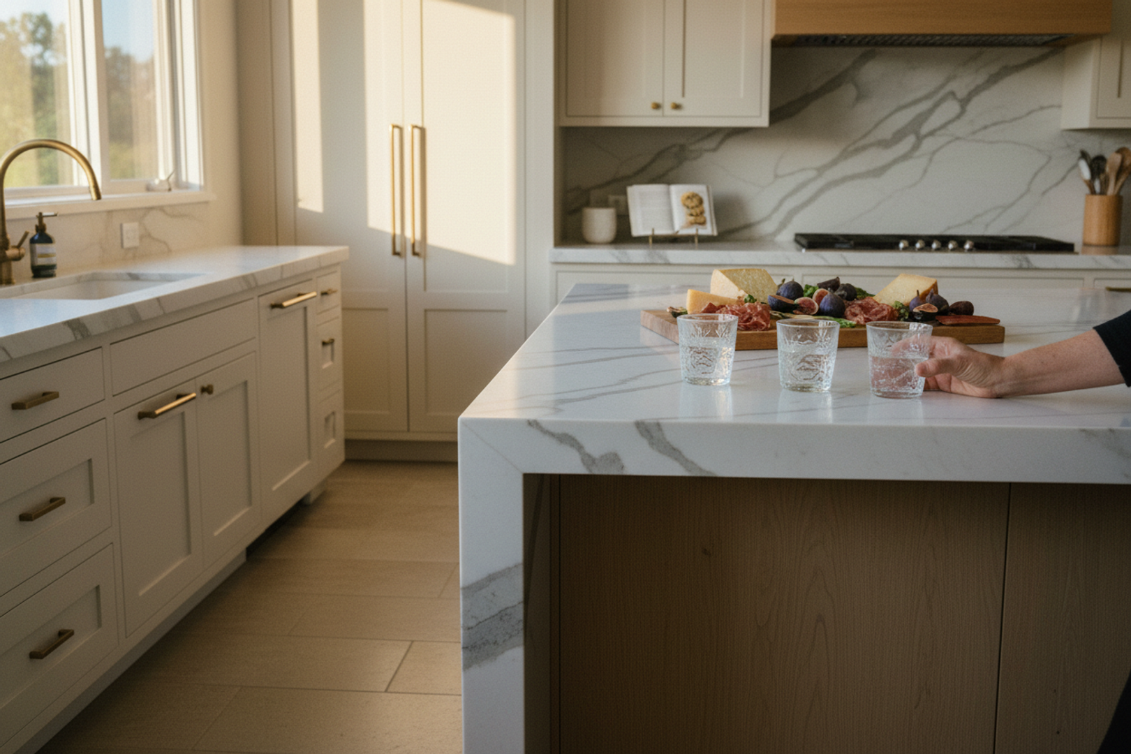 Natural stone kitchen island where people gather