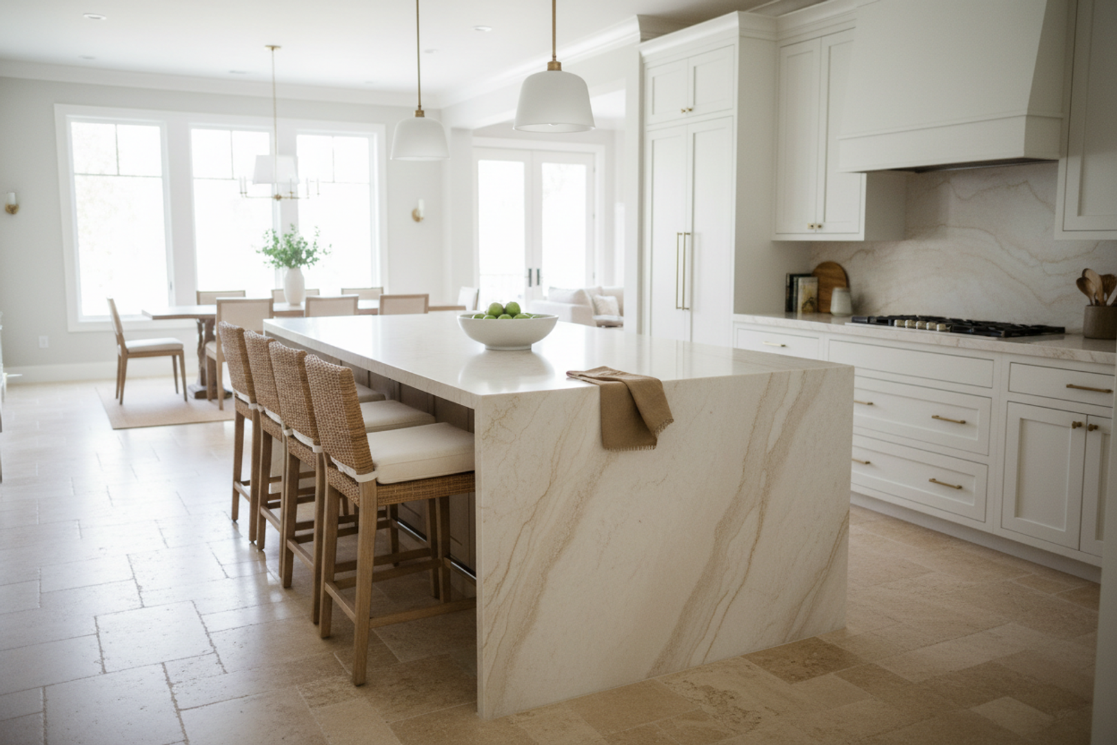 Family kitchen with a quartzite island